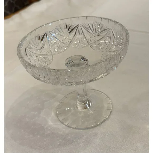 American Brilliant Cut Lead Crystal Compote EAP Pedestal Dish Footed Candy Bowl